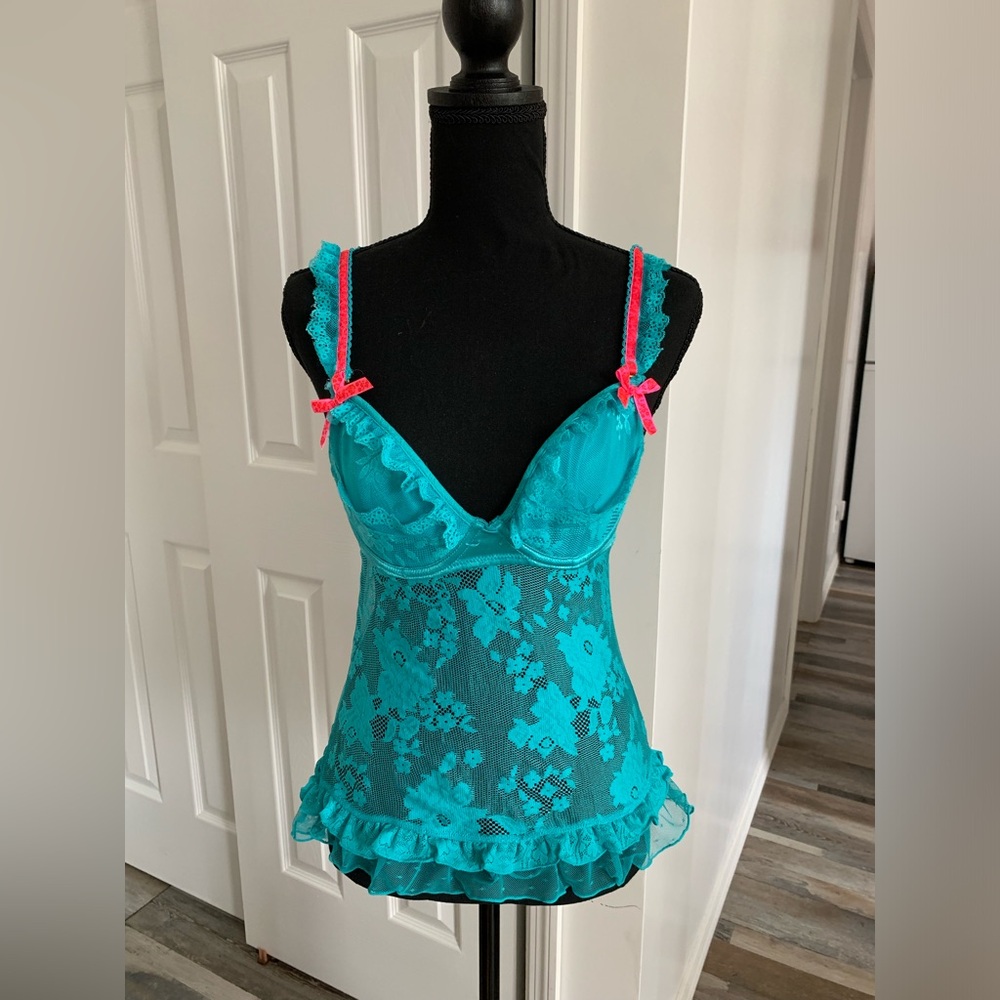 Soleil Sucre Babydoll Lingerie Top- BLUE bra size 85 B France or 32 B U